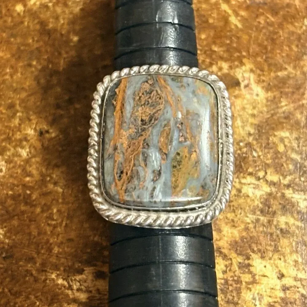 Sterling Silver and Pietersite Ring Size 8 w/ Roped Edges Vintage